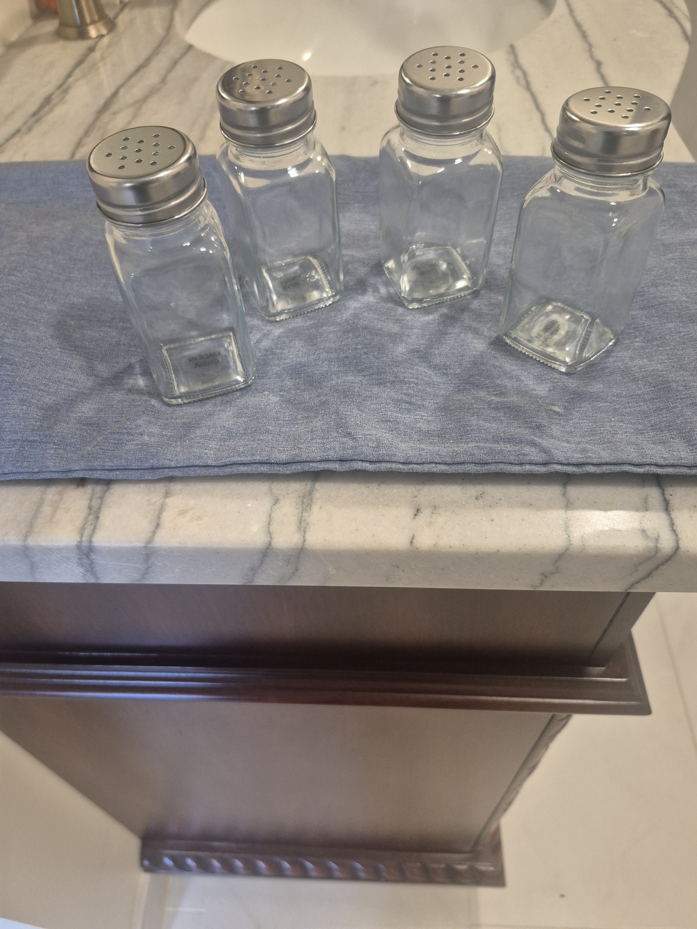 Clear Glass Salt & Pepper Shakers with Silver Lids - Set of 4